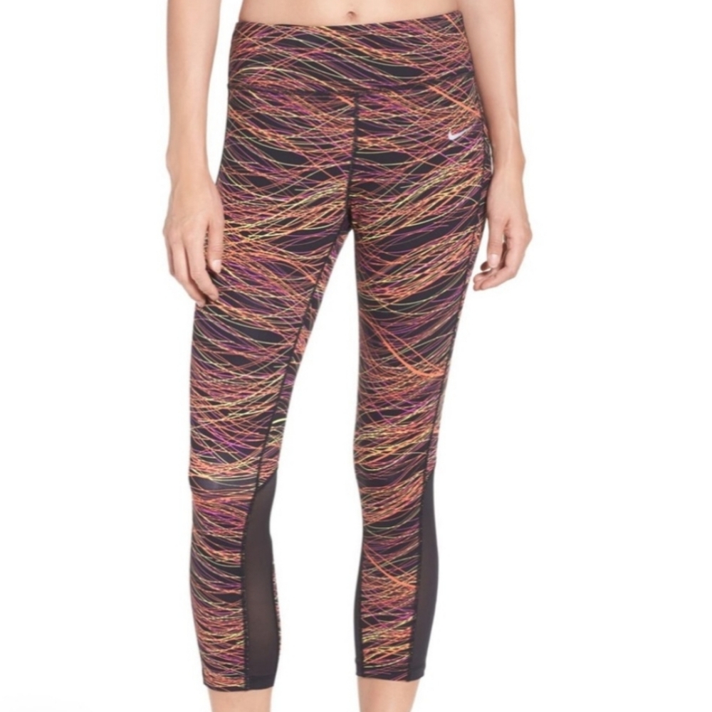 Nwot Nike Dri Fit Power Epic Lux Printed Mesh Crop Leggings